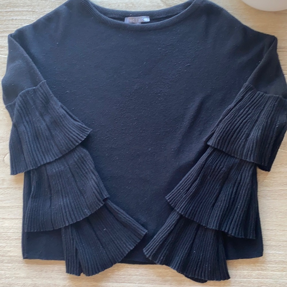 Black crew sweater with bell sleeves, great condition